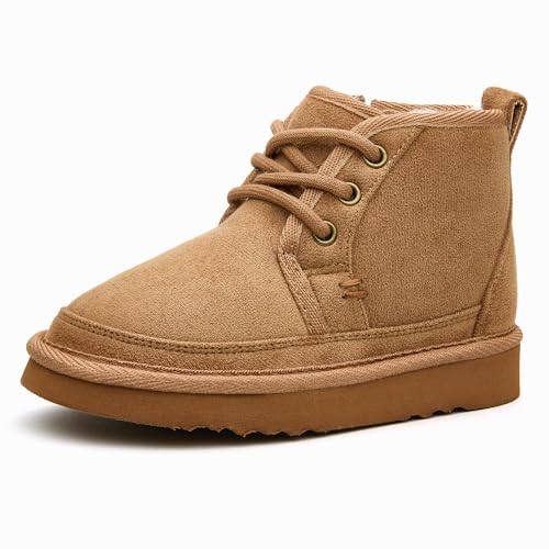 EasyStar Girls and Boys Winter Lace-Up Warm Fur Lining Ankle Boots with Side Zipper2