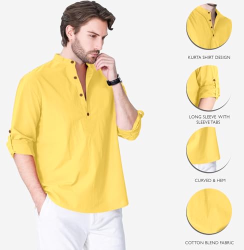 Image of Zombom Cotton Polyester Blend Solid Casual Regular Fit Mandarin /Chinese Collor Short Kurta Shirt for Men