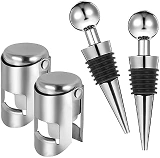 Opopark 4pcs Bottle Stoppers Stainless Steel Champagne Stoppers Wine Bottle Stopper Reusable Bottle Saver Sealer Wine Stoppers Wine Corks for Wine Champagne Beer Collection
