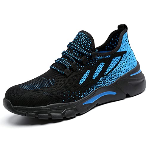 HYCOPROT Sicherheitsschuhe Herren Damen Stahlkappe Sneaker Leicht Atmungsaktiv Arbeitsschuhe Stahlkappenschuhe Rutsch und Stichfest Sportlich Schutzschuhe (Blau-1, Numeric_42) Cover