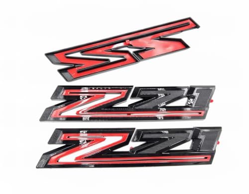 Image of 2X Large Size Z71 RH LH Side Fender Emblem Nameplate Badge Decal Replacement for 2019-2021 Chevy Silverado (Overlay Gloss Black Red)