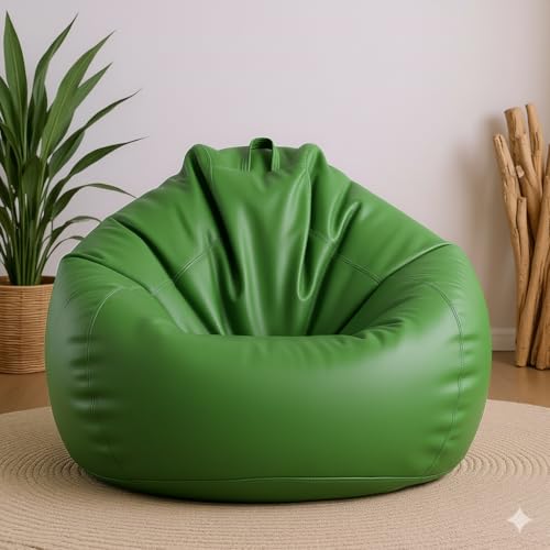 Image of 5XL Faux Leather Bean Bag Chair with Footrest & Cushion | Filled with High Density Polystyrene Beans | Premium Soft Fabric | 6 Months Warranty | Ready to Use Color- (Sage Green, Without Footrest)