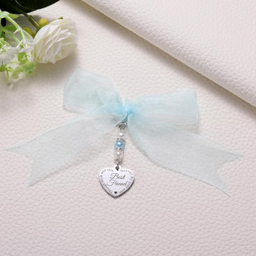 Image of MIXJOY Something Blue Gift for Bride, Wedding Day Bridal Blue Pearl Angel Wings Bouquet Garter Charm for Bride to Be
