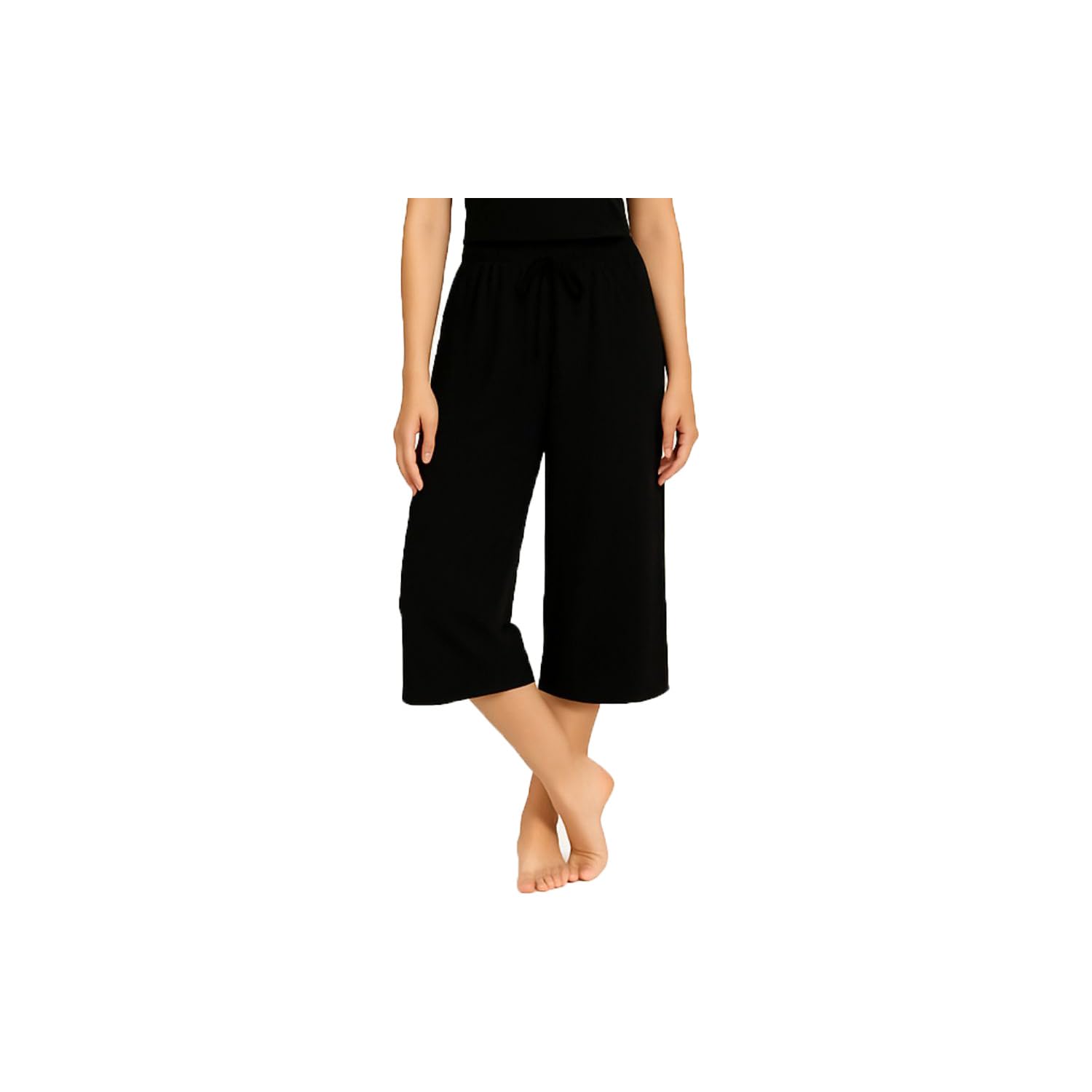 Womens Cotton Plain 3/4th Capris For Girls Single Pack Black-picture-41