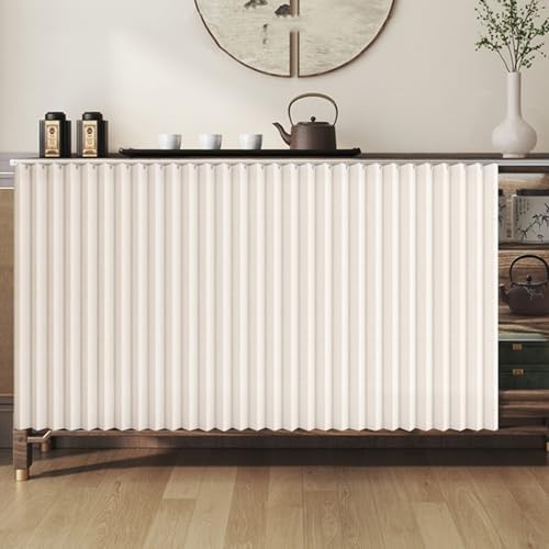 Waterproof Under Sink Cabinet Curtain, Easy Install Dustproof Shelf Cover with Self-Adhesive Slide Rail, Home Storage Solution, Beige (40cm Track x 70cm Height)