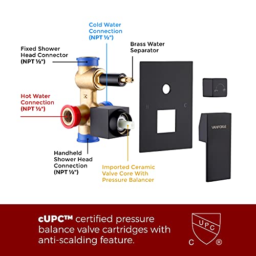 Vanfoxle Shower Faucets Sets Complete Matte Black Shower System 10 Inches Rainfall Shower Head With 2 In 1 Handheld, Modern Shower Faucet Fixture Combo Set Rough-In Valve Body And Trim Included #TOP3