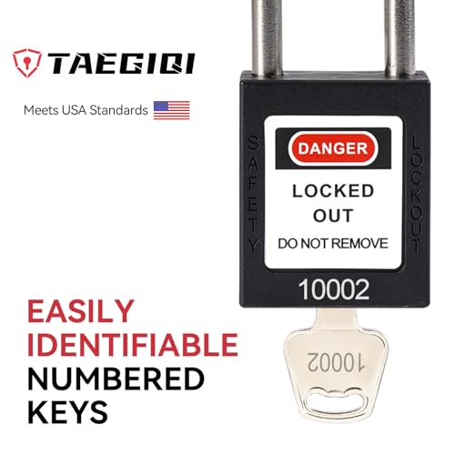 Image of Lockout Tagout Locks with Brass Core, Keyed Different, 10 Black Safety Padlocks Keyed Different,1 Keys Per Lock, OSHA Compliant Loto Locks for Electrical Lock Out Tag Out Kits