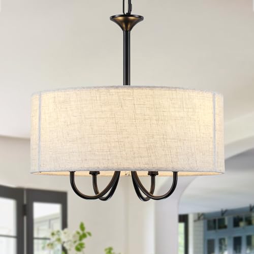 Black Chandelier, 4 Lights Chandeliers Ceiling Light, E14 Black Pendant Light Fitting with Fabric Shade, Modern Chandelier Ceiling Lights for Living Room, Dining Room, Bedroom, Kitchen, Hallway