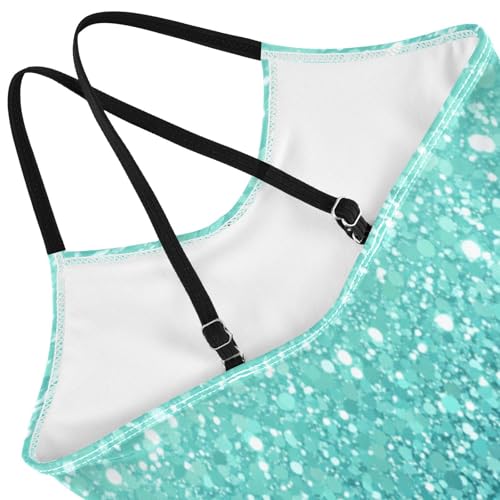 Pigsaly Girls One Piece Swimsuits Light Green Sky Blue Gradient Flashing Glitter Kids Cross Back Swimwear Bathing Suit 3T4