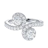 THELANDA Simulated Diamond Sterling Silver Two Stones Split Filigree Vine Shank Halo Promise Engagement Ring For Women (7)