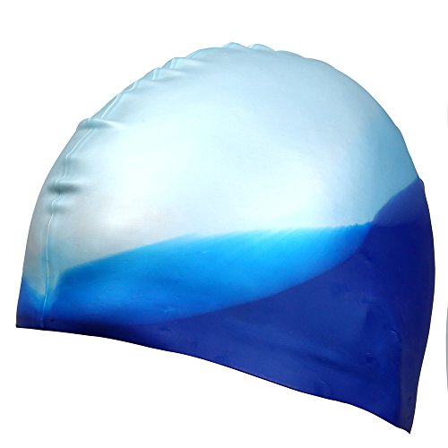 UKEE Silicone Swimming Cap 3D Silicone Design, Odorless, Non-Toxic, Silicone Elastic and Durable Swimming Cap for Adults and Men and Adults - Keep Hair Clean and Dry (Blue and Color)