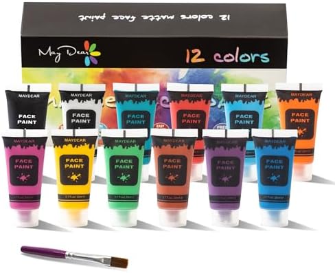 Maydear 12 Colors Face Body Paint Set, Safe Non-Toxic Liquid Paint for Adults and Children, Halloween, Cosplay - Matte 0.7 FL OZ Each