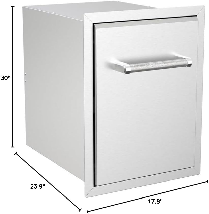Spire Stainless Steel Built-in Roll-out Trash Can, 10 Gallon Trash Bin, Perfect for Outdoor Island Kitchens, BBQs, Grilling & Cooking, 480-0002
