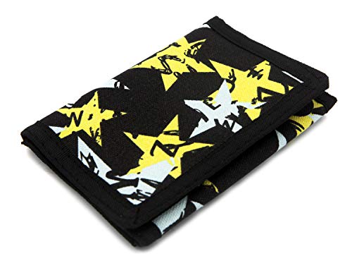 Carteira infantil de lona com três dobras RFID para esportes ao ar livre - Carteira de bolso frontal com adesivo mágico, Pentágono preto, Small, Novidade