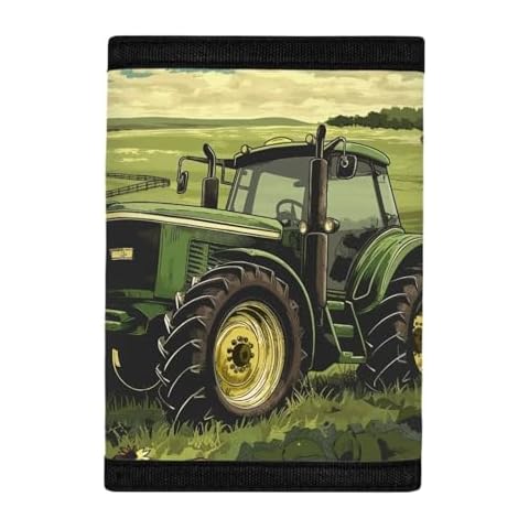 COEQINE Boy Wallet Green Tractor Moneybag Kid Wallet Boy With Change Pocket for Travel Back of School,Farm Tracor Pattern Trifold Wallet With Coin Pocket for Birthday Gift Cover