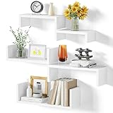 SRIWATANA Floating Shelves for Wall, Wall Shelves for Bathroom, Bedroom, Living Room, Kitchen, Office, Wood Shelves for Home Decor Set of 5 (Washed White)
