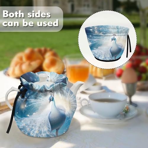 Image of Peacock Insulated Dustproof Kitchen Tea Pot Dust Cover Breakfast Warmer Tea Cozies with Drawstring for Home Kitchen Table Decoration