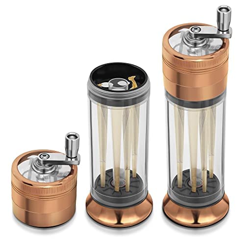 Herb Grinder 3-in-1 Cone Loader Roller Filler Flower Buds Rolling Hand Crank Spices Grindering Milling Storage with Mangetic Liq Crusher Grinding & Rolling Kit