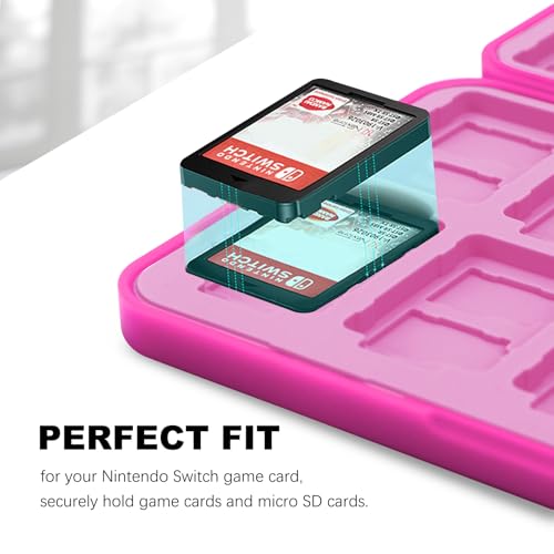 Image of FYY Nintendo Switch Game Case Holder for Switch 2 Cartridge Case with 24 Game Card Slots & 48 Micro SD Card Slots, Hard Shell, Silicone Lining Magenta Pink