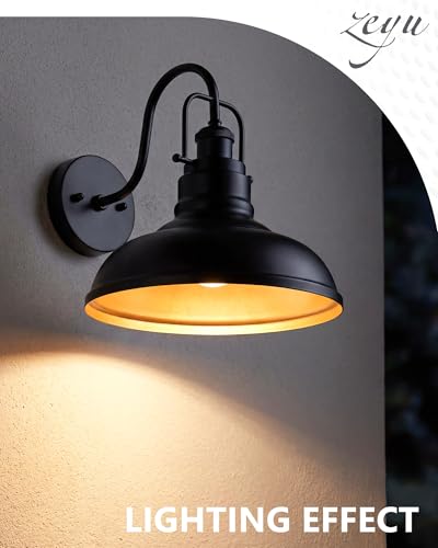 Image of zeyu 11 Inch Black Barn Light, 1-Light Indoor Wall Sconces, Modern Wall Light for Dining Room, Kitchen with Interior Gold, Matte Black Finish, 016-1B BK-G