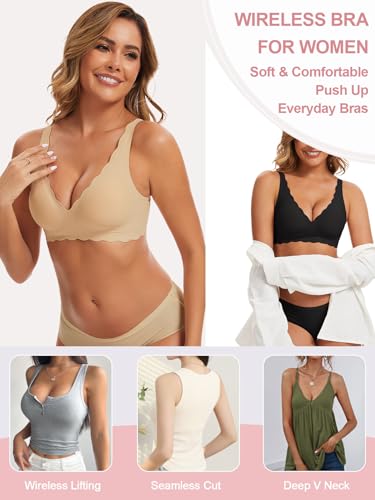 Image of Seamless Wavy Bra - Low Cut Deep V Bras Scalloped Wireless Jelly Bralette