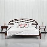 NTC Gem Wooden Bed Frame with Headboard, Crafted from Walnut, Rubber Wood with Silent Slats and Wood Central Supports, 1000 Lb Capacity, Effortless Assembly, Queen - Dark Walnut