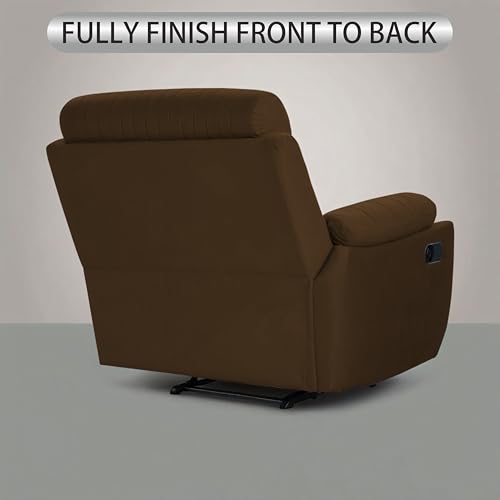 Image of Adorn India Premium Majestic 1 Seater Recliner Manual Sofa Chair | Brown Suede Velvet Fabric | Soft Padded Back Rest & Handrest | Living Room Recliner Chair | 3 Years Warranty