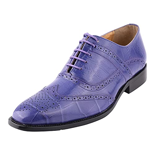 Mens Genuine Leather Ostrich/EEL Print Lace Up Oxford Dress Shoes