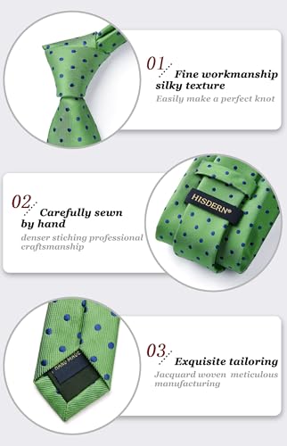 Image of HISDERN Polka Dot Ties for Men Classic Silk Ties and Pocket Square Formal Business Necktie Handkerchief Wedding Party