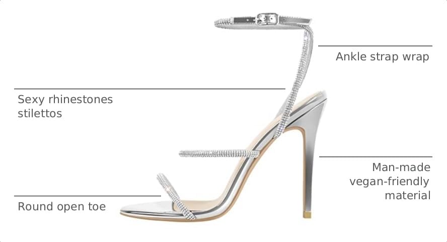 Image of richealnini Rhinestone Stiletto Heels Sandals for Women Crystal Straps Buckle Up Party Dress