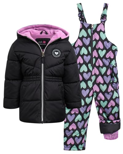 Image of Pink Platinum Girls Snowsuit 2-Piece Insulated Hooded Jacket & Bib