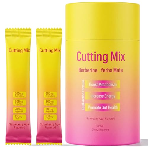 Klevra Cutting Drink Mix Satiety & Craving Support Powder with Berberine Chromium FOS Yerba Mate & 5-HTP Sugar-Free Vegan Drink Mix Strawberry Acai Flavor 30 Individual Sticks