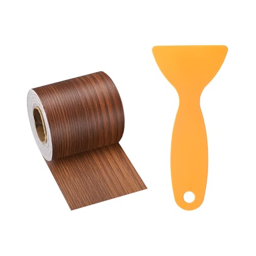 Image of HARFINGTON Wood Grain Repair Tape 2 Inch x 33ft Self Adhesive Repair Patch Tape Simulated Wooden Floor Tapes with Plastic Scraper for Tables Doors Windows Furniture, Teak