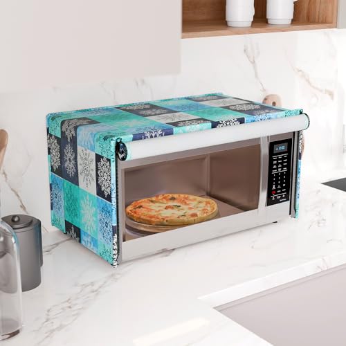 Image of Kuber Industries 20 Ltr PVC Microwave Oven Cover for Kitchen | Microwave /Oven /Otg Cover - Protects from Spills, Stains & Scratches | Star Print - Green & Blue
