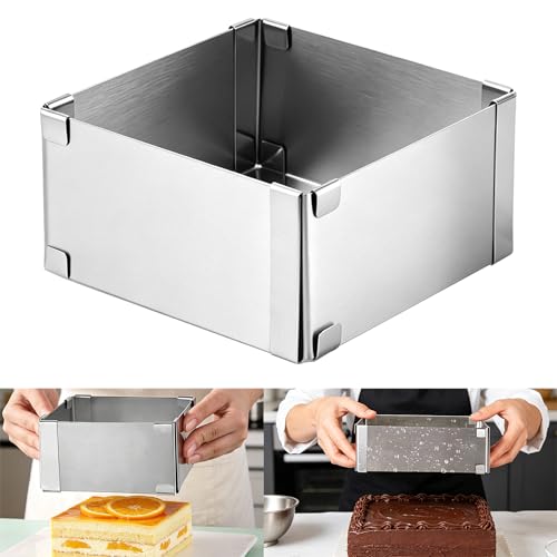 Cadre Patisserie Rectangulaire Réglable, Moule Carré Patisserie, Cadre Patisserie en Acier Inoxydable, Hauteur : 5 cm, Taille15-28 cm, Moule Gateau Carré...