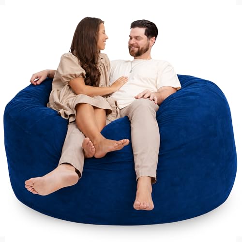 Image of ULTIMATE SACK 6000 6-Foot Bean Bag Chair, Navy Suede Cover - Oversized Foam Lounger, Floor Seat, Small Sofa, or Couch Bed for Living Area, Gaming Room, or Reading Lounge