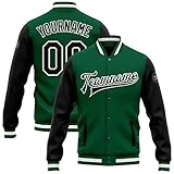 Pisting Custom Baseball Letterman Jacket Mens Women Youth Boys Personalized Sports Varsity Jackets Design Your Own Sweatshirts Bomber Coats Stitched Logo Patch Number Name, Green Black White