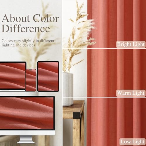Image of Coral Linen Curtains 102 Inches Long 2 Panel Set Back Tab Rod Pocket Semi Sheer Light Filtering Burlap Extra Long Drapes Neutral Farmhouse Decor for High Window Living Room 52x102