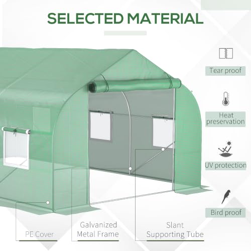 Outsunny 11.5x10x6.5 ft Walk-in Greenhouse with Roll-up Zipper Door Green - Image 3