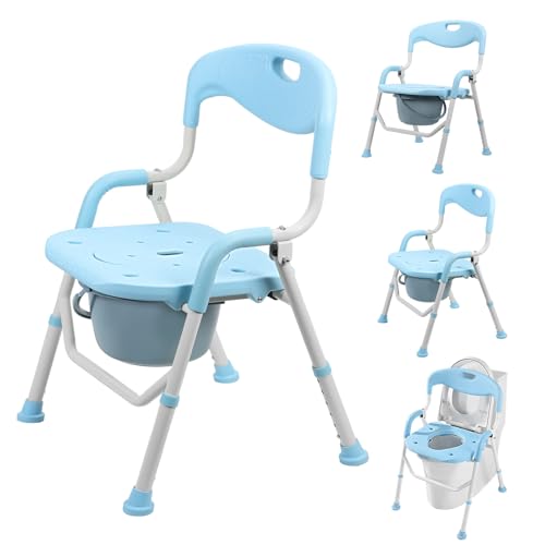 cukoekim Chaise percée 4 en 1 imperméable pour toilettes médicales, chaise percée pliable, chaise percée de chevet réglable pour personnes âgées, chaise percée rembourrée avec seau, jusqu'à 181,4 kg A