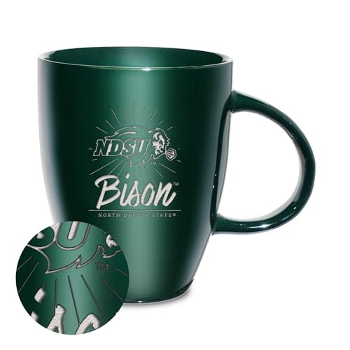 Rico Industries NCAA North Dakota State Bison Sunburst Green 18oz Laser Engraved Ceramic Lustre Mug