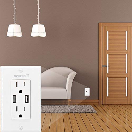 OviiTech 2.4 AMP Dual High Speed Wall Mount Charger USB Outlet,15A Tamper Resistant Receptacle, 5 Wall Plate Included,White (5 Pack)