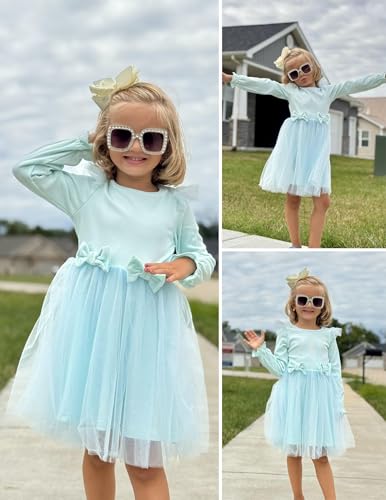 Image of Arshiner Toddler Girls Tulle Dresses with Bow Tie Fall Winter Long Sleeve Formal Party Dress 1-7 Y
