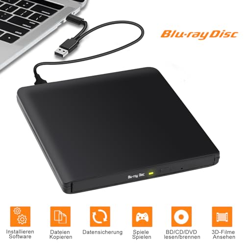 Externes Blu Ray Laufwerk, Aluminium Bluray Brenner Extern, USB 3.0 Externer CD DVD Blue Ray Player mit Tasche, Ultra Slim Tragbar BD Externe Blu-ray Laufwerke für Mac PC MacBook Laptop Windows 11/10 – Bild 7