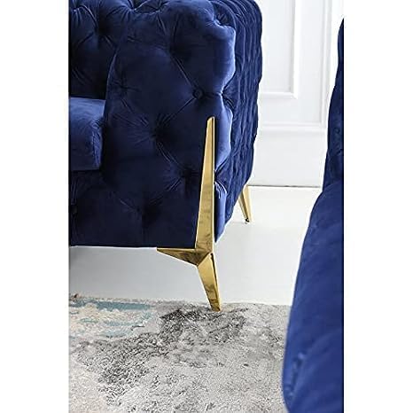 Image of A to Z Furniture Modern Classic Fabric & Valvet Tufted Chesterfield Sofa Living Room and Office (3+1= 4 Seater Sofa Set with Footrest Blue)