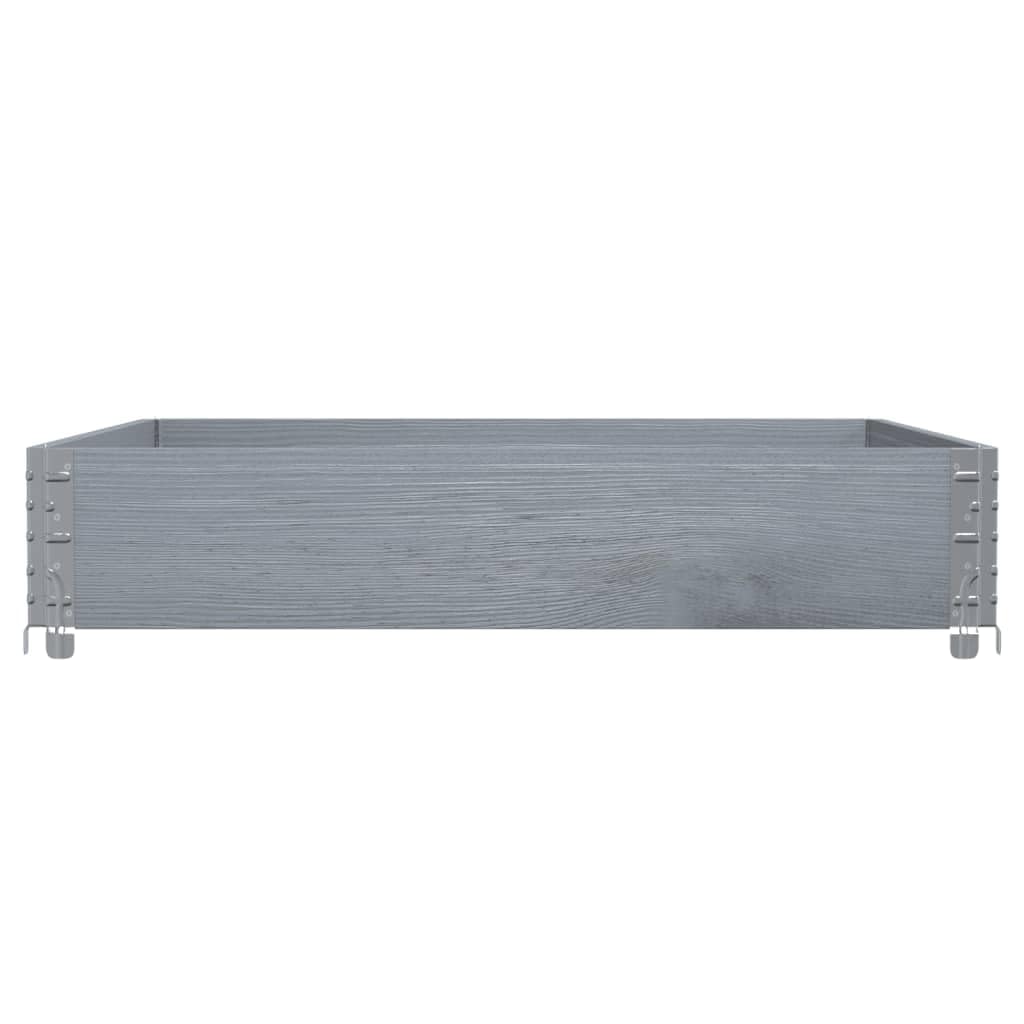 Paletten-Aufsatzrahmen Grau aus massivem Kiefernholz 100x100 cm mit klappbaren Metallecken stapelbar für Lager, Transportplattform, Logistik und Ladungssicherung im Versand und Spedition