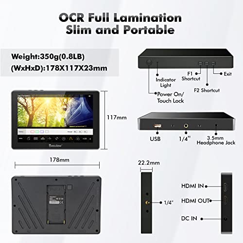 Desview R705 Camera Field Monitor, 7 inch Touch Screen Field Full HD 1920x1200IPS 4K HDMI with 3D LUT Waveform Peaking Focus Assist Video for DSLR - Thumbnail 2