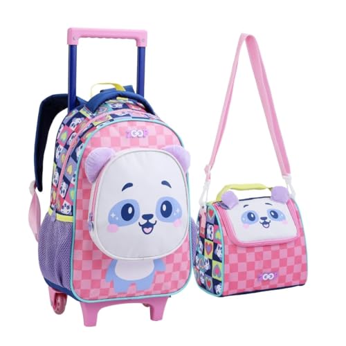 Kit Mochila Rodinhas e Lancheira Infantil Animais PANDA