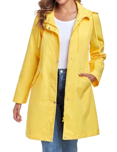 Bloggerlove Rain Jacket for Women Long Raincoat with Hood Lightweight Windbreaker Waterproof Outdoor Trench Coat