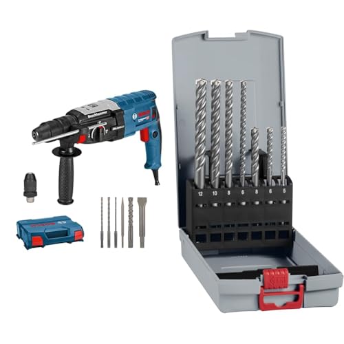 Bosch Professional GBH 2-28 F rotary hammer (max. drilling diam in concrete: 28 mm) + 7X PRO SDS plus-5X Hammer Drill Bit Set (for Concrete, Lime and Sand Bricks, Ø 5-12 mm)